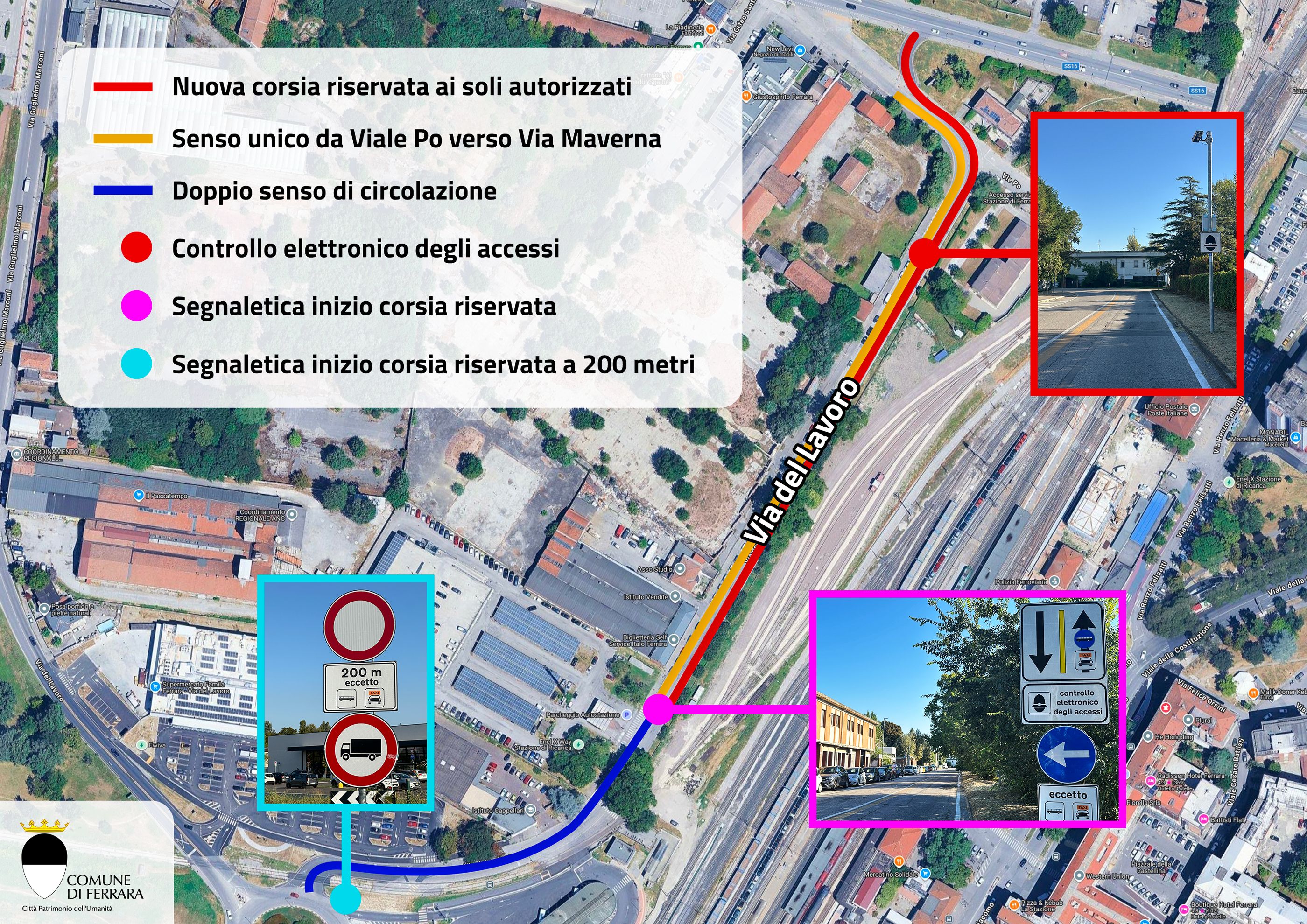 Mappa corsia riservata via del Lavoro